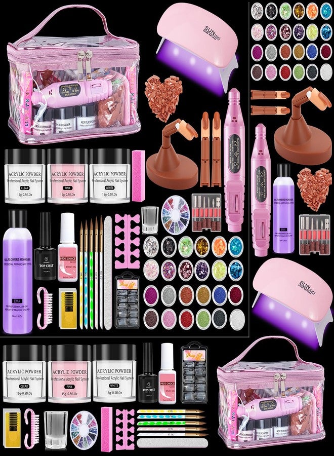 Deciniee Nail Kit for Beginners with Everything: Professional Nail Acrylic Powder Liquid Set with Practice Finger Drill U V Light in Makeup Bag for Women Salon Home (Pink) - Image 1